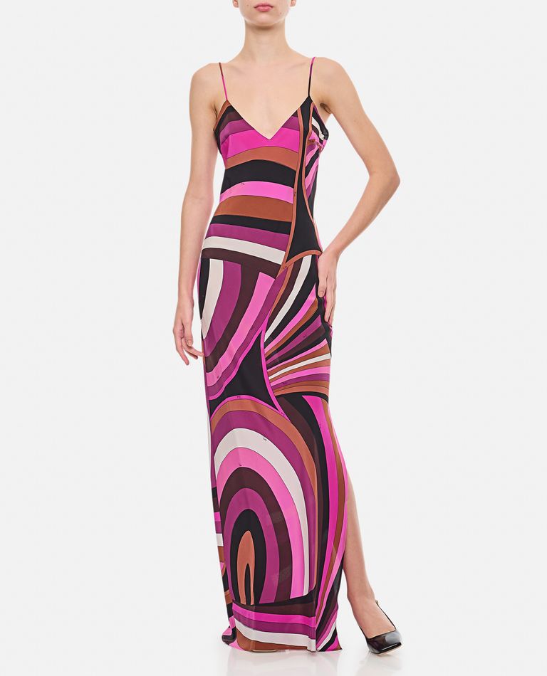 Shop Emilio Pucci Crepe De Chine Long Dress In Multicolor