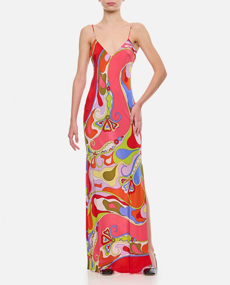 Shop Emilio Pucci Crepe De Chine Long Dress In Multicolor