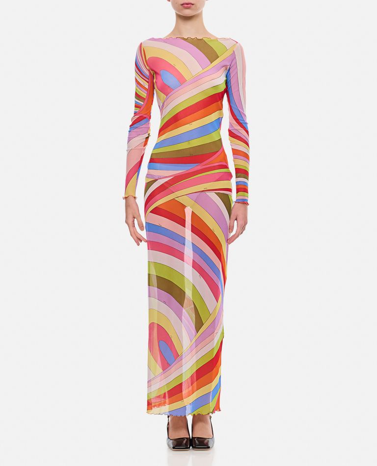 Shop Emilio Pucci Tulle Long Dress In Multicolor