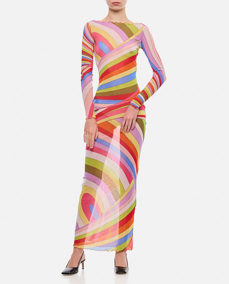 Shop Emilio Pucci Tulle Long Dress In Multicolor