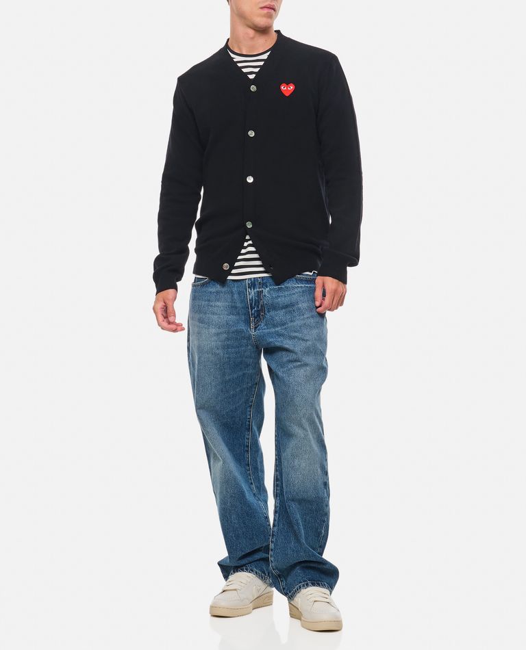 Shop Comme Des Garçons Play Red Emblem Play V-neck Cardigan In Black