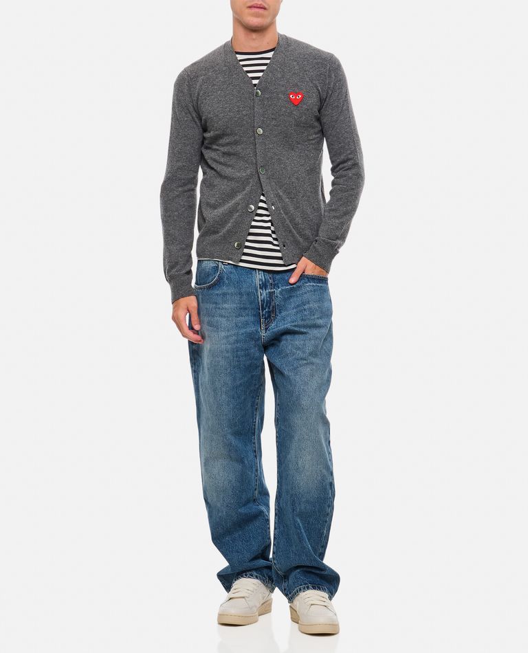 Shop Comme Des Garçons Play Red Emblem Play V-neck Cardigan In Grey