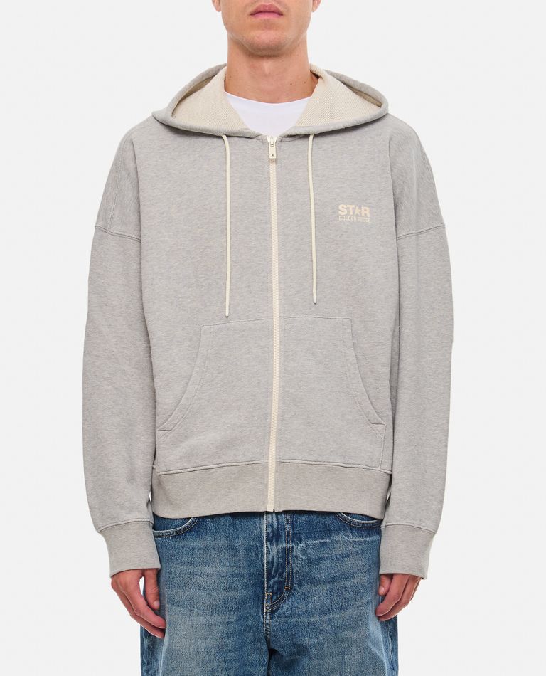 Shop Golden Goose Cotton Hoodie Logo Printed In Grey