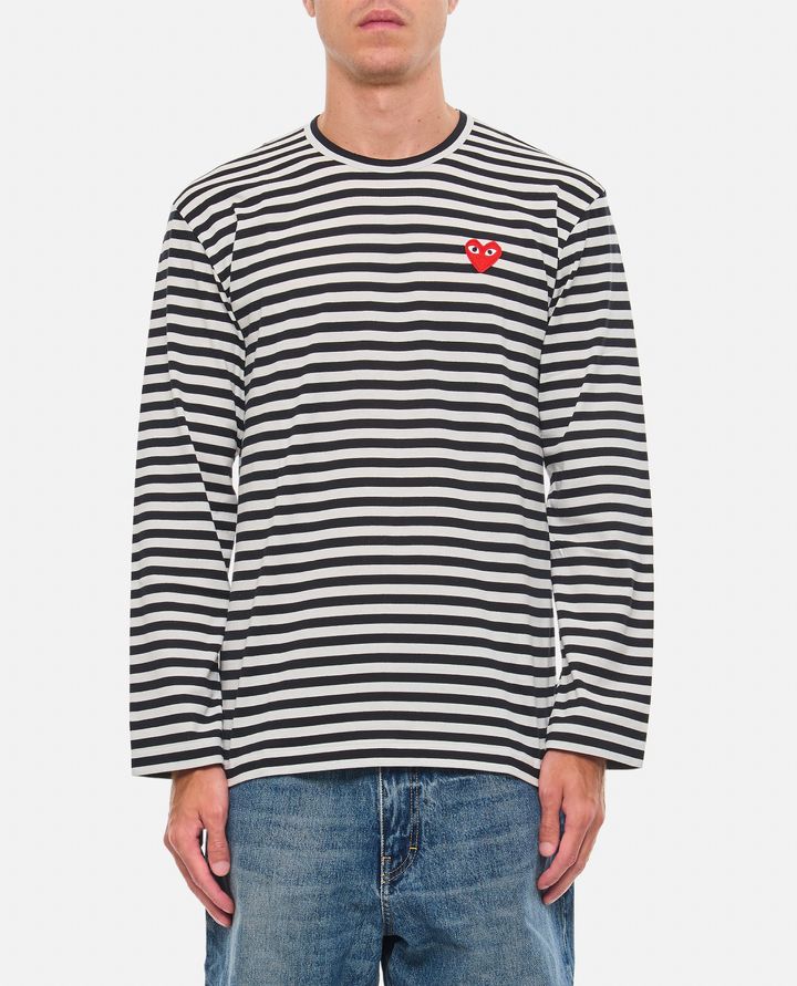 Comme Des Garçons Play - MAGLIETTA A MANICHE LUNGHE A RIGHE CON LOGO_1