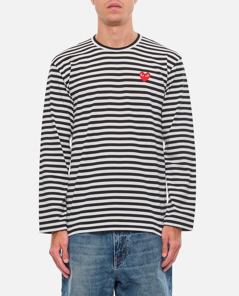 Shop Comme Des Garçons Play Red Emblem Ls Play T-shirt In Multicolor