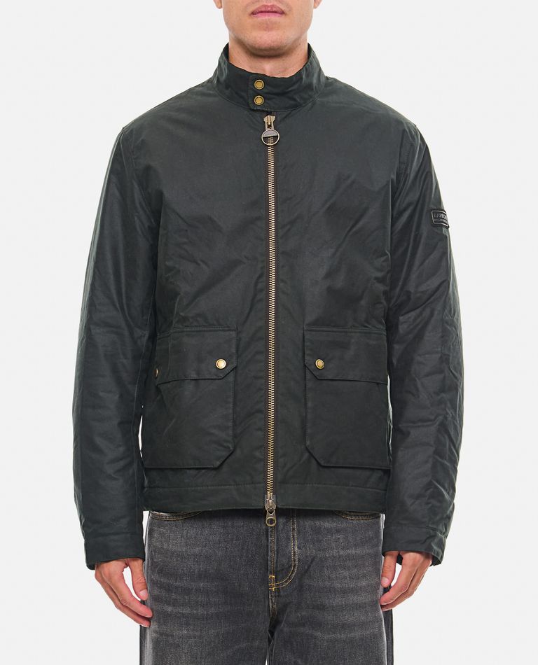 Shop Barbour International Lutlaw Harrington Wax Jacket In Green