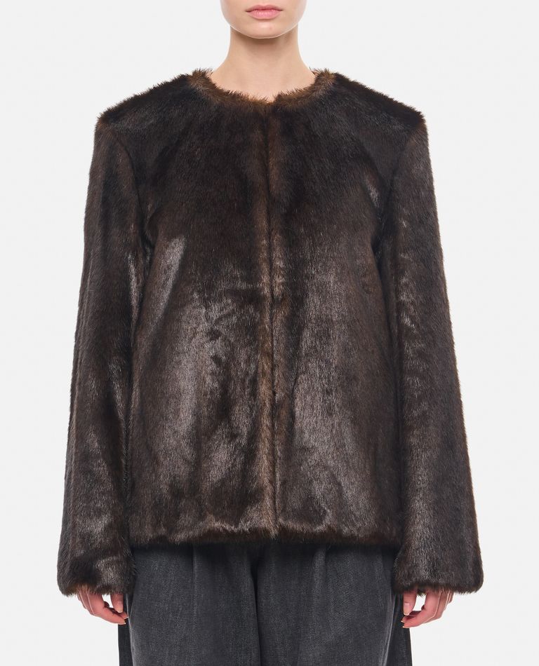 【LOULOUSEOUL】Brown Carrie Fur Jacket (Brown) Y2K Plein Sud Leather Patchwork Rabbit Fur Mountain Trapper