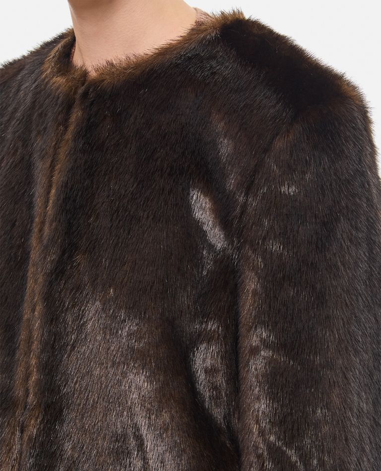 【LOULOUSEOUL】Brown Carrie Fur Jacket (Brown) Y2K Plein Sud Leather Patchwork Rabbit Fur Mountain Trapper