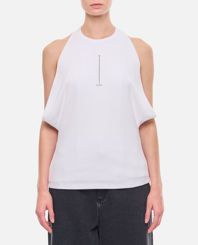 Alexander Mcqueen Ribbed Tank Top With Chain Closure In White