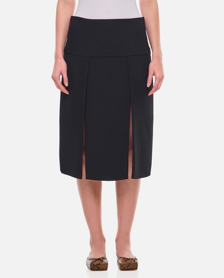 Khaite Kidd Pleated Leather Midi Skirt In Black
