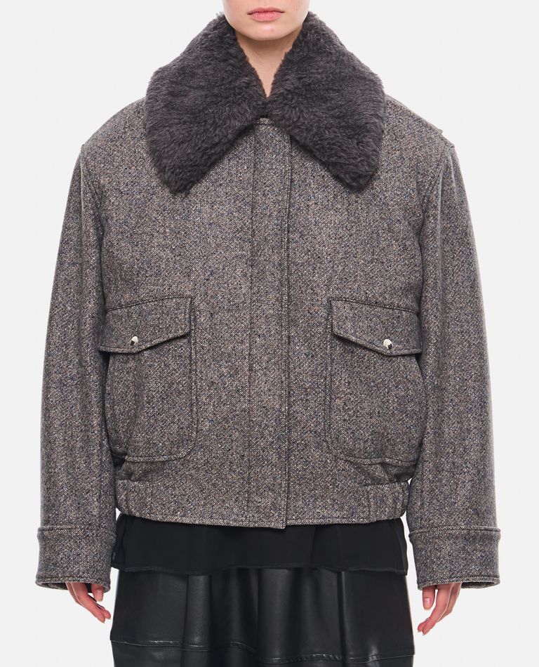 Shop Stella Mccartney Teddy Wool Trimmed Zipped Jacket Unlined In Grey