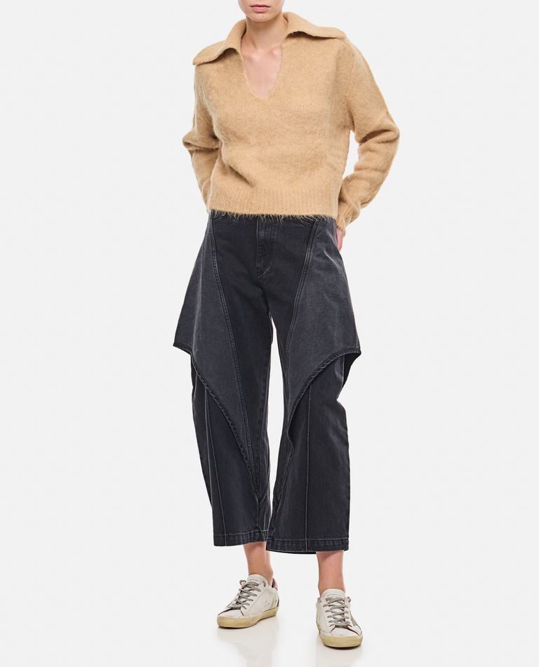 Shop Jw Anderson Cropped Sculptural Denim Pants In Grey