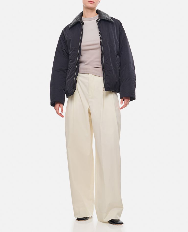 Shop Bottega Veneta Wide Leg Pleated Cotton Pants In White