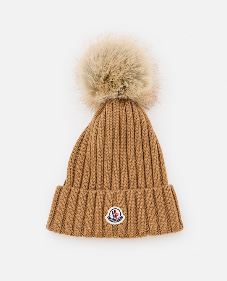 Shop Moncler Wool Logo Hat In Brown