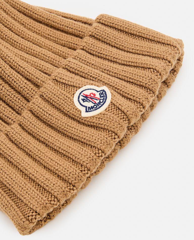 Shop Moncler Wool Logo Hat In Brown