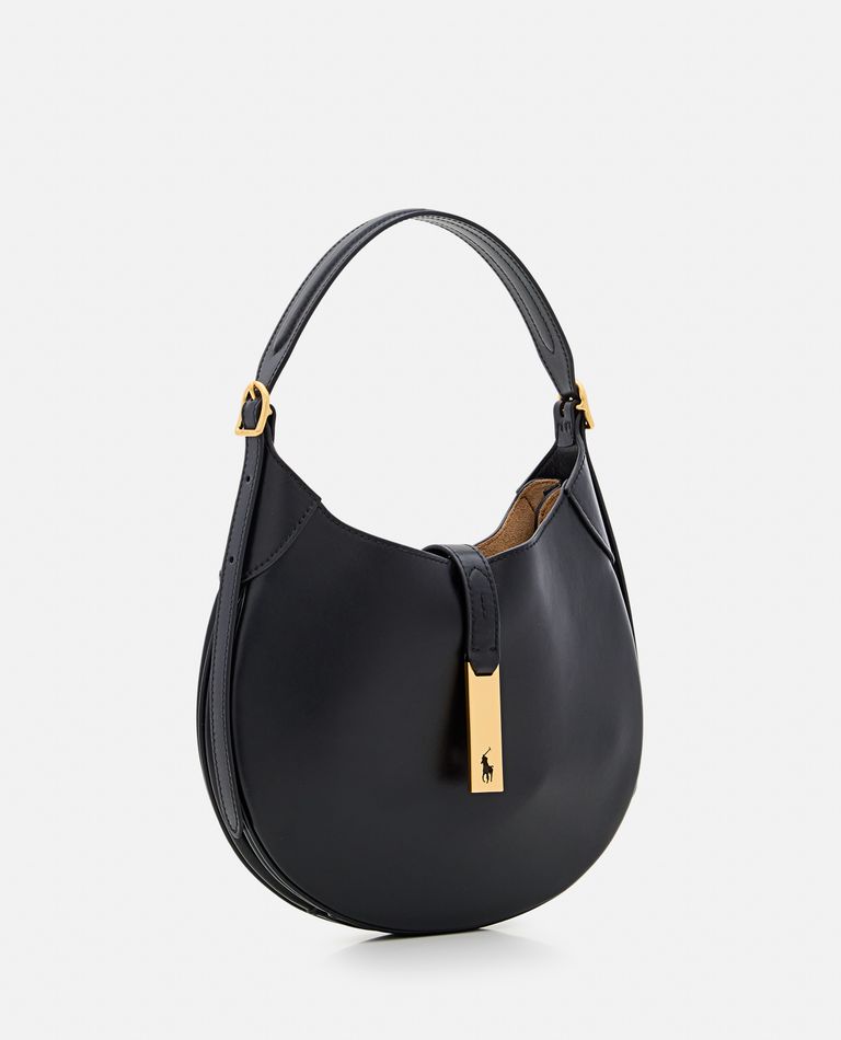 Polo Ralph Lauren Small Leather Shoulder Bg In Black