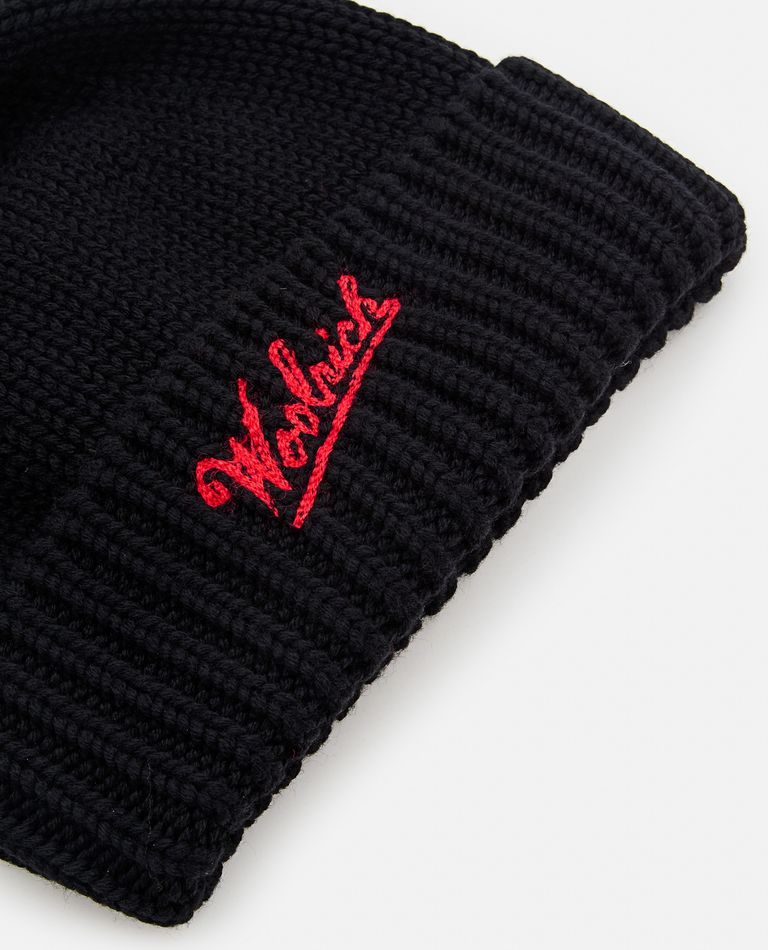 Woolrich Logo Intarsia Knit Beanie In Black