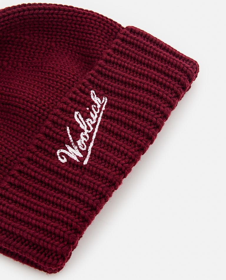 Shop Woolrich Merino Wool Logo Beanie In Red