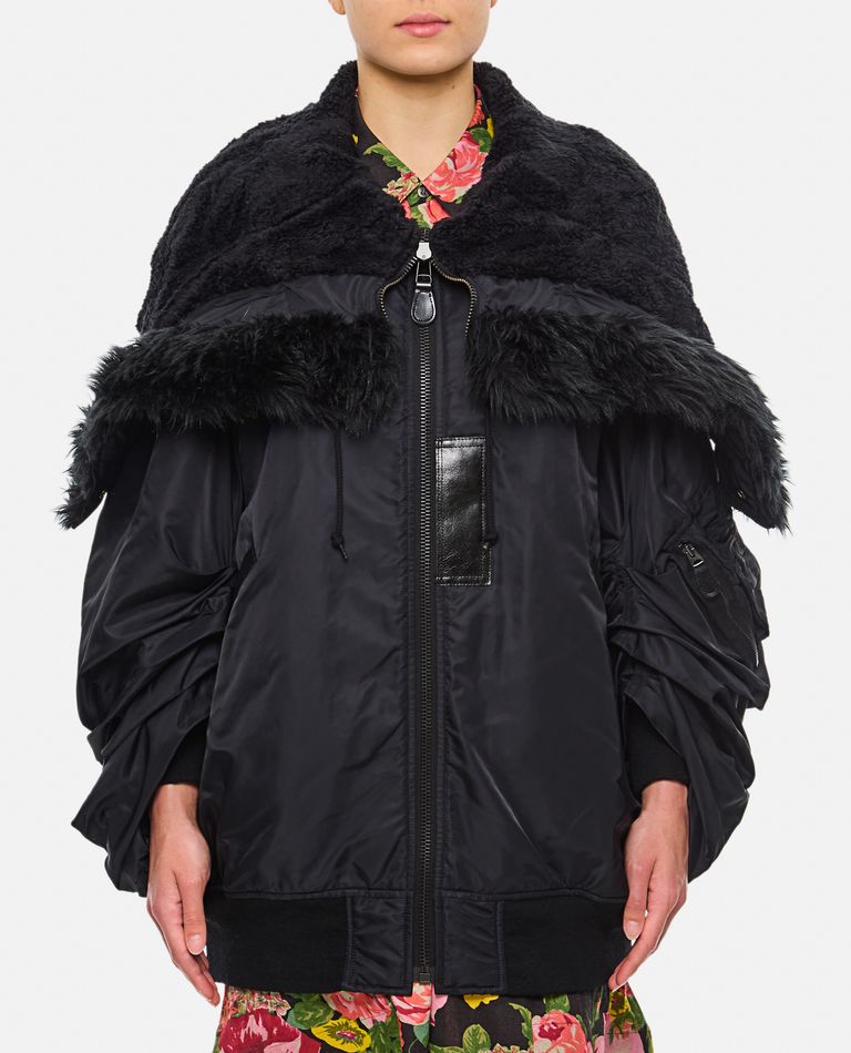 Junya Watanabe Oversized Bomber Jacket With Faux Fur Collar In Black