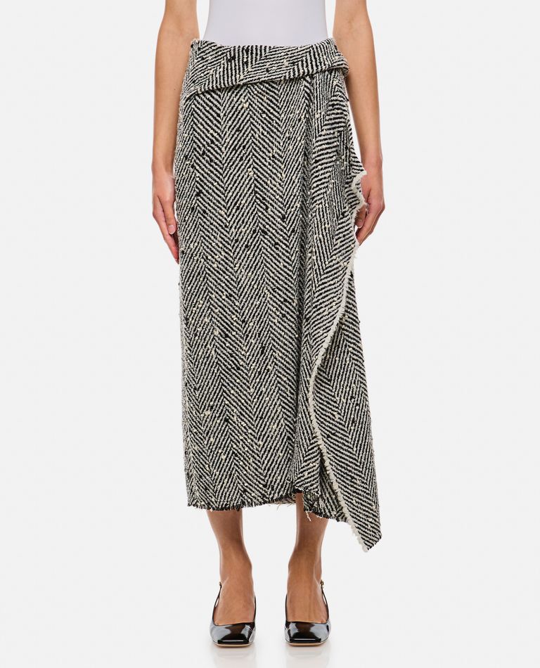 Erdem Draped Herringbone Midi Skirt In Grey