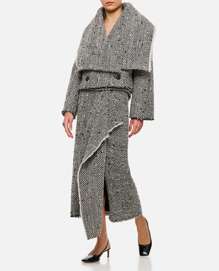 Erdem Draped Herringbone Midi Skirt In Grey