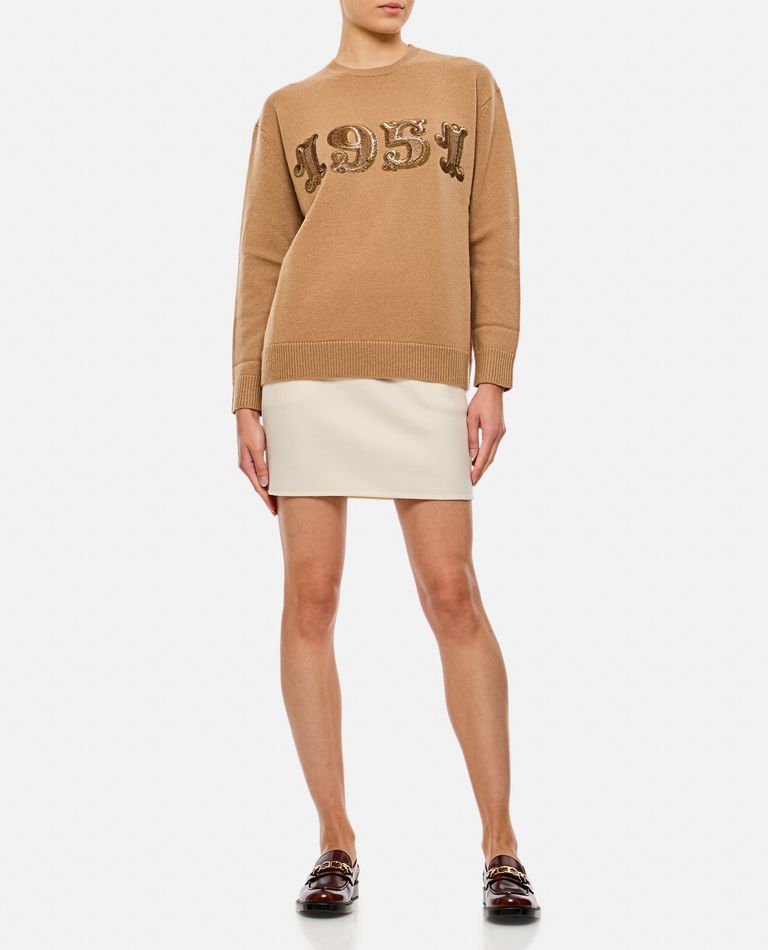 Shop Max Mara Plata 1952 Sequin Logo Knit Sweater In Beige