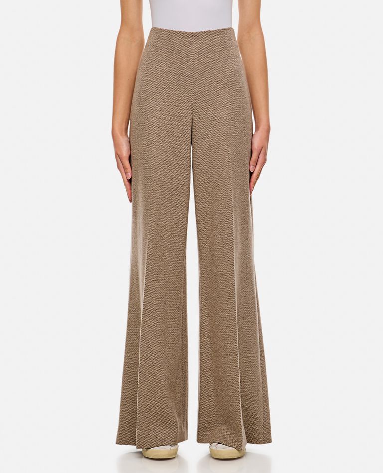 Shop Ralph Lauren Herringbone Silk Wool Cashmere Wide Leg Pants In Beige