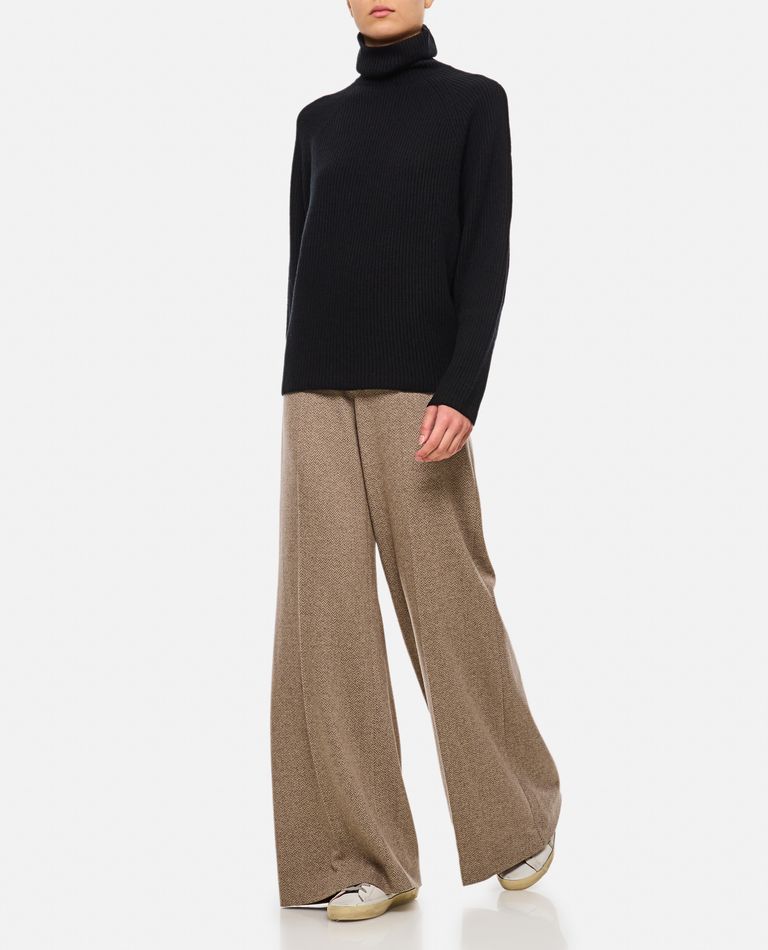 Shop Ralph Lauren Herringbone Silk Wool Cashmere Wide Leg Pants In Beige