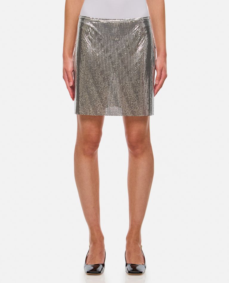 Rabanne Metallic Miniskirt With High Waist And Chainmail Detail In Silver