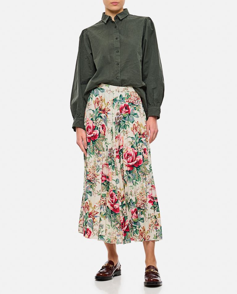 Shop Junya Watanabe Flower Pattern Printed Pleated Midi Skirt In White