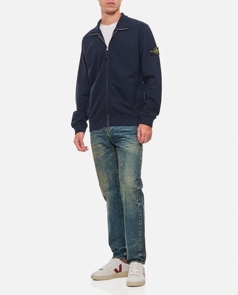 Shop Stone Island Full Zip Sweatshirt In Blue