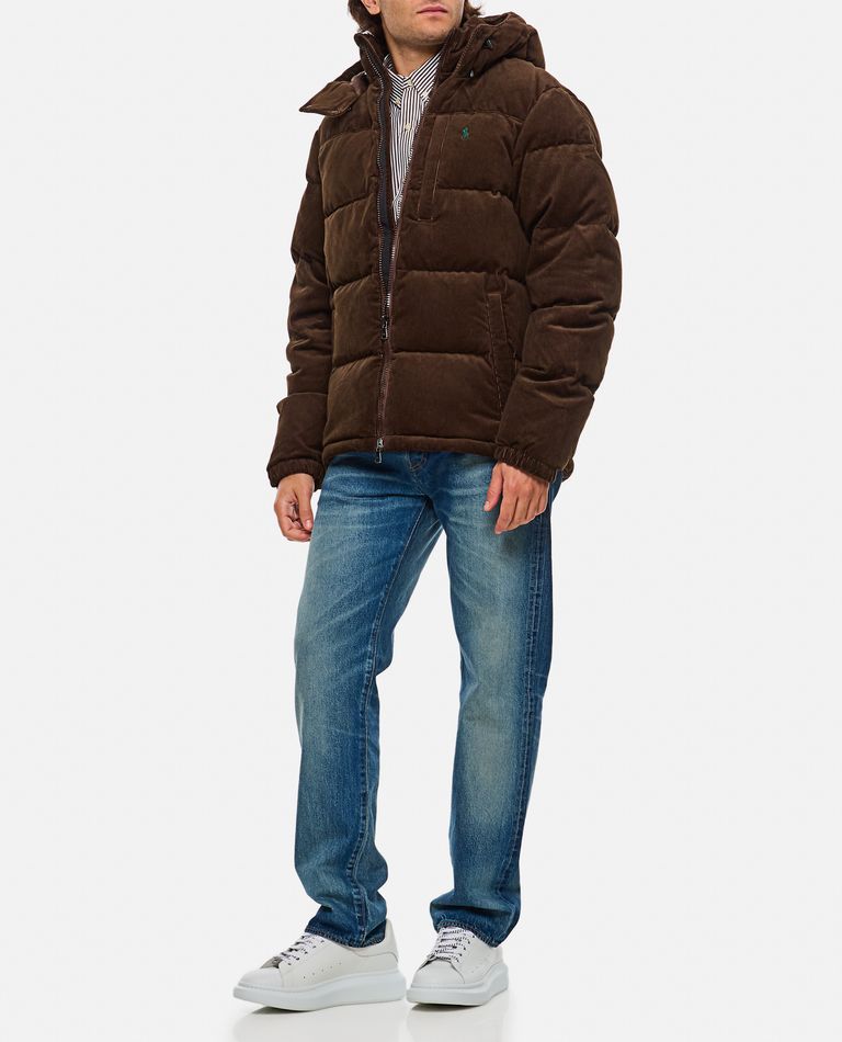 Shop Polo Ralph Lauren Velvet Down Jacket In Brown