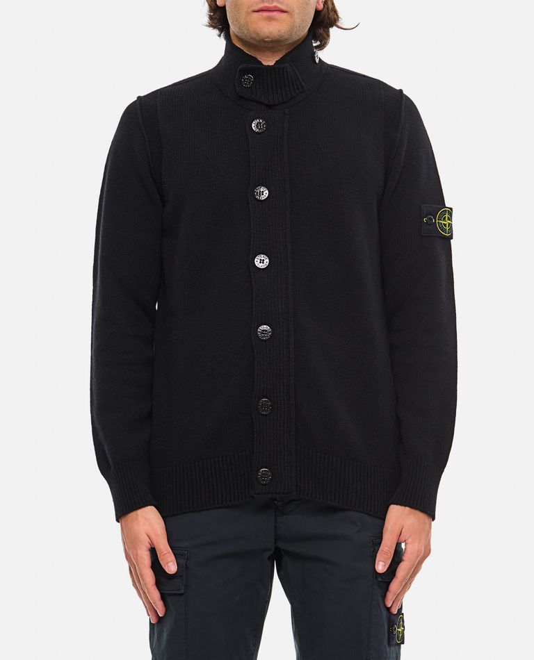 Shop Stone Island Lambswool Cardigan In Black