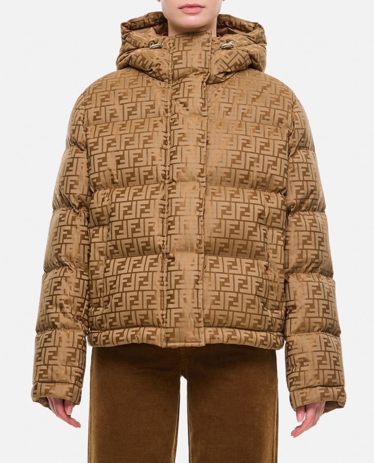 Shop Fendi Ff Nylon Puffer Jacket In Beige