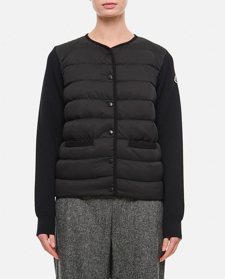 Shop Moncler Knitted Sleeves Zip-up Jacket In Black