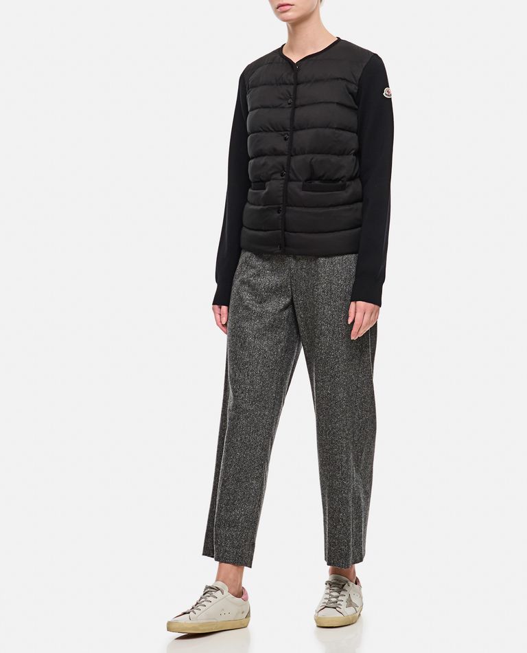 Shop Moncler Knitted Sleeves Zip-up Jacket In Black