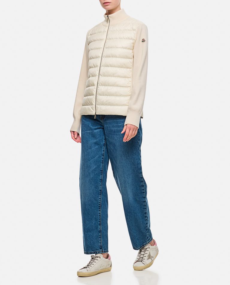 Shop Moncler Knitted Sleeves Zip-up Jacket In White