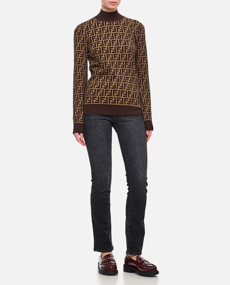 Shop Fendi Cotton Knit Ff Long Sleeve Pullover In Brown