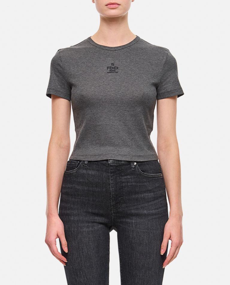 Shop Fendi Ribbed  T-shirt In Grey