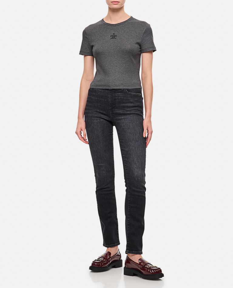 Shop Fendi Ribbed  T-shirt In Grey