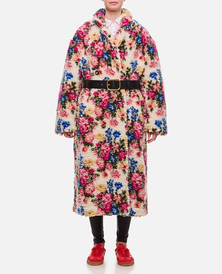 Shop Loewe Double Breasted Floreal Coat In Multicolor