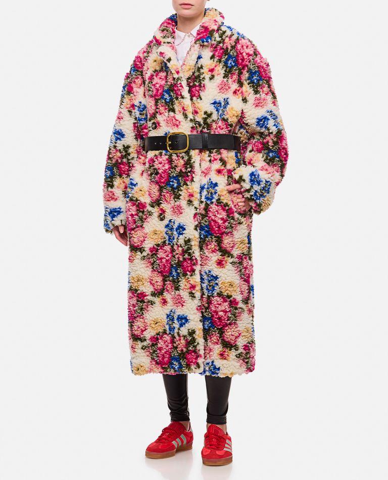 Shop Loewe Double Breasted Floreal Coat In Multicolor