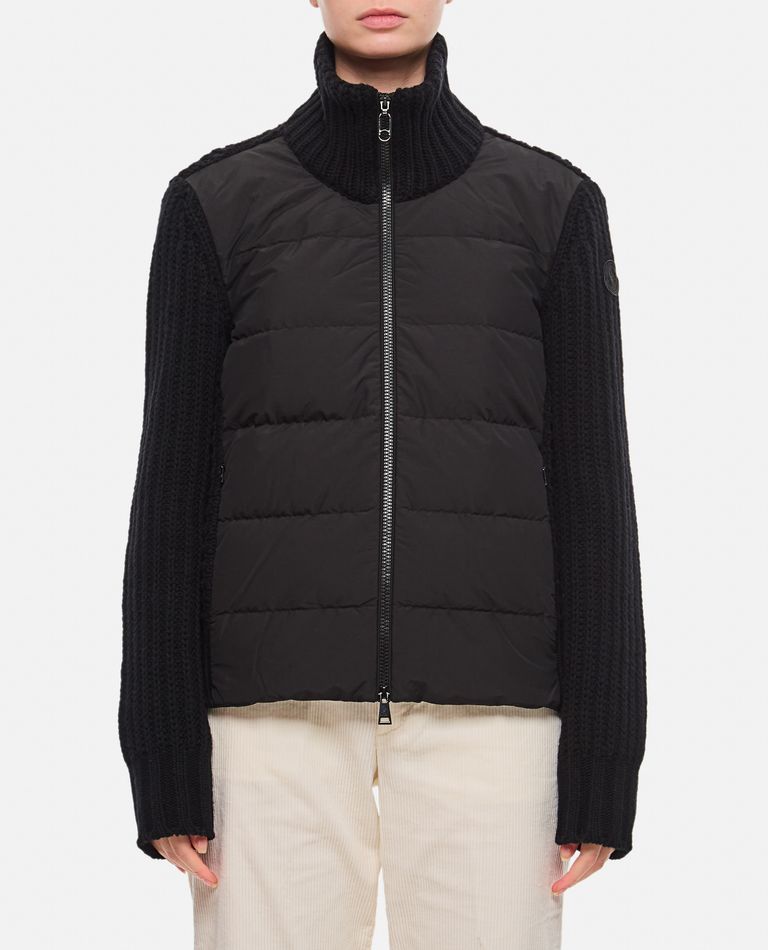 Shop Moncler Knitted Sleeve Jacket In Black