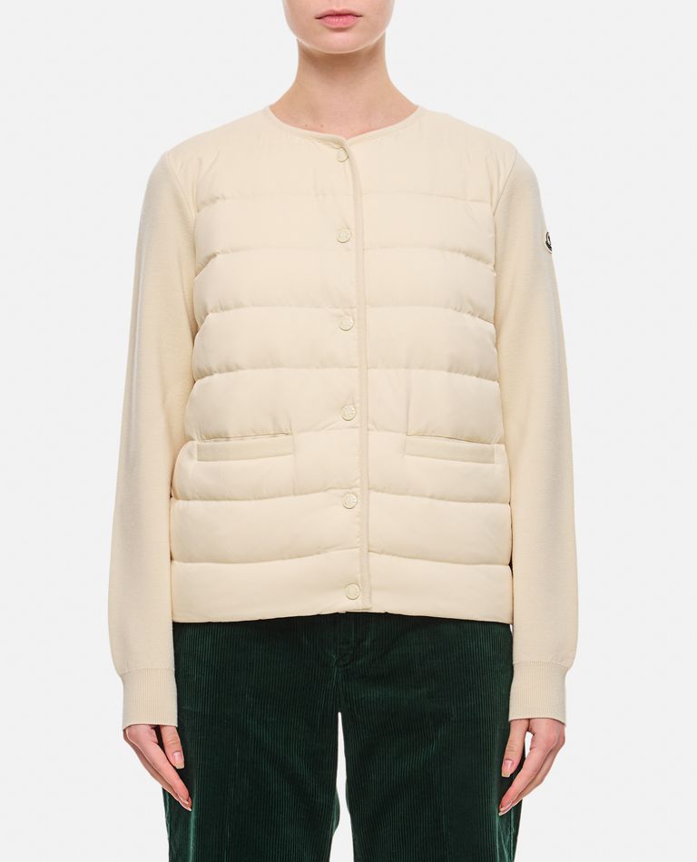 Shop Moncler Knitted Sleeves Zip-up Jacket In White