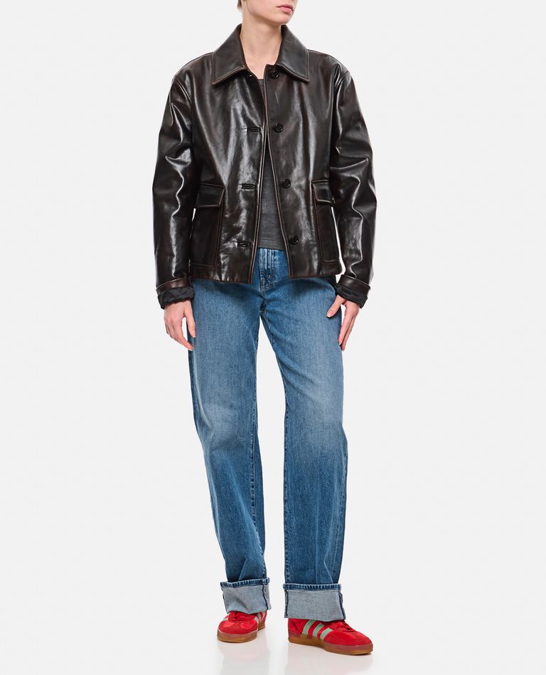 Shop Loewe Leather Jacket In Brown