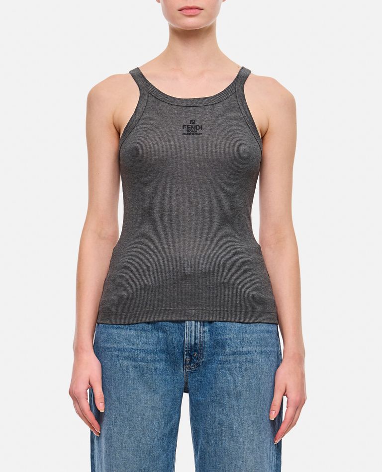 Shop Fendi Ribbed  Top In Grey