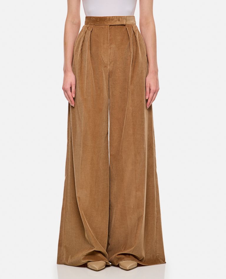 Shop Max Mara Gilly Velvet Wide Leg Pants In Beige