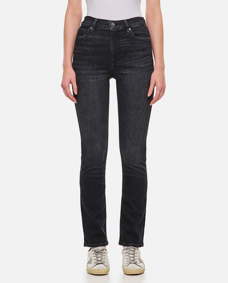 Shop Frame Le High Straight Long Denim Pants In Black