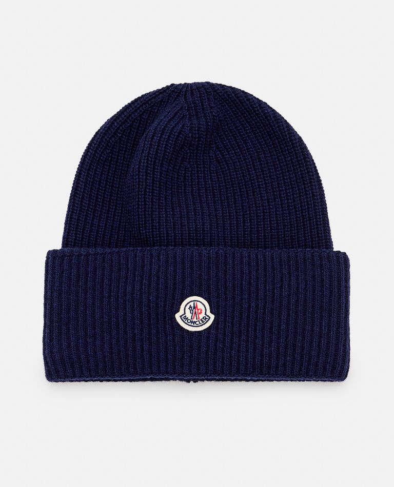 Shop Moncler Beanie Logo Hat In Blue