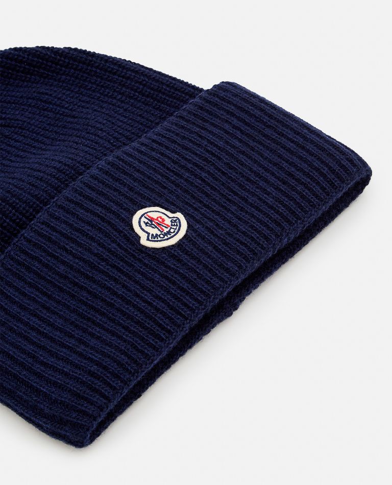 Shop Moncler Beanie Logo Hat In Blue